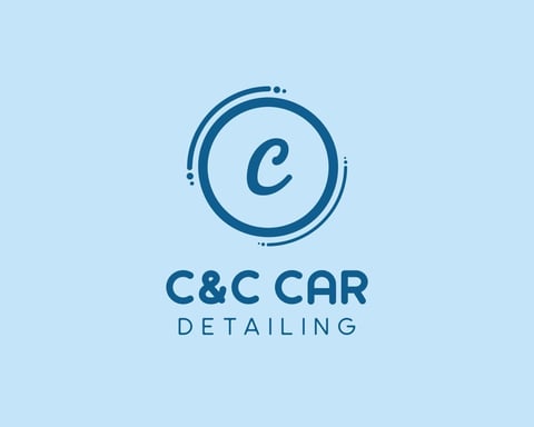 C&C Car Detailing logo with circular design featuring a stylized C and dotted border on light blue background